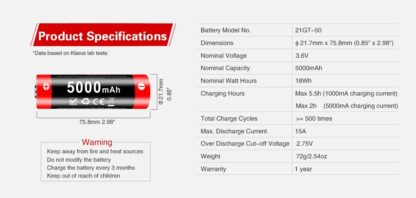 Klarus 21700 Rechargeable 5000mAh 3.6V Li-ion Battery, 21GT-50 - Image 10