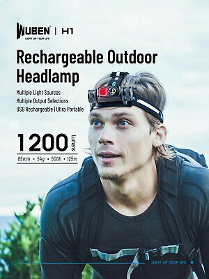 Wuben H1 1200 Lumens Rechargeable Headlamp - Red and White LED