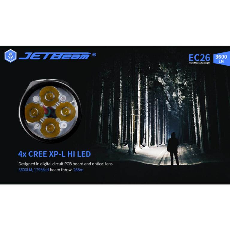 JETBeam EC26 Powerful 3600 Lumen Pocket Flashlight with Stepless Dimming 268 Metres Bright Nite