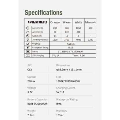 Klarus CL3 280 Lumen Rechargeable Camping Lantern - Image 11