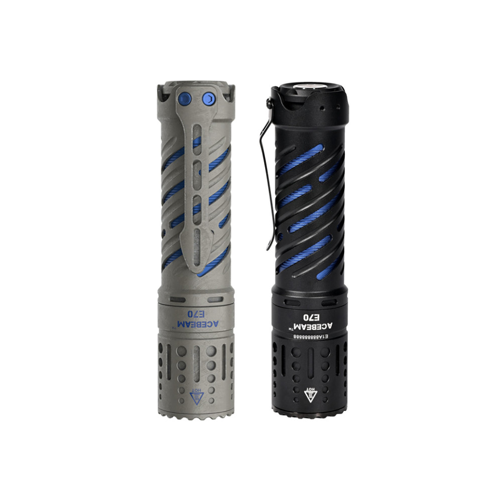 AceBeam E70 Compact Torch - Black AL (4600 lumens, 240 Metres) or Stonewashed Ti (4000 Lumens, 220 Metres)