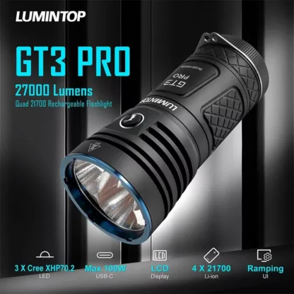Lumintop GT3 Pro Rechargeable 27,000 Lumen Flashlight - 707 Metres - Image 3