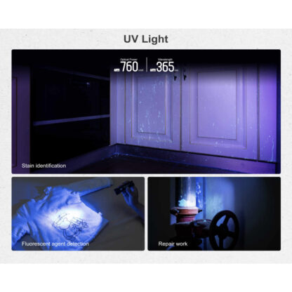 Olight Seeker 4 Mini Rechargeable Torch with 1200 Lumen Cool White Light and 365nm UV Light (Black) - Image 6