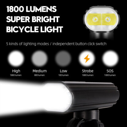 Hi-Max Rechargeable 1800 Lumen Bicycle Headlight and Bonus Tail Light - Image 3