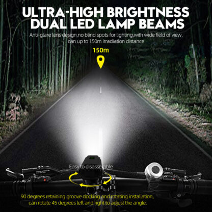 Hi-Max Rechargeable 1800 Lumen Bicycle Headlight and Bonus Tail Light - Image 5