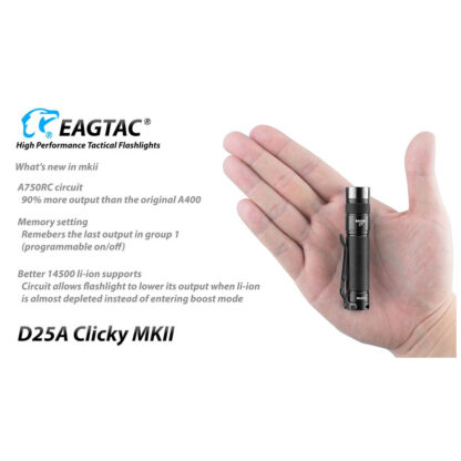 Eagtac D25A Clicky MKII Flashlight (Nichia 219C 4000K CRI92) - 275 Lumens, 69 Metres) - Image 10