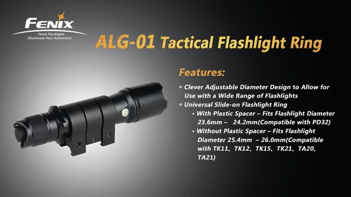 Fenix ALG-01 Adjustable Rail Mount Flashlight Ring (23.6mm-26mm Diameter)