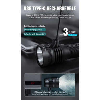 Lumintop D3 V2 Compact Rechargeable 7000 Lumen Flashlight - 650 Metres - Image 5