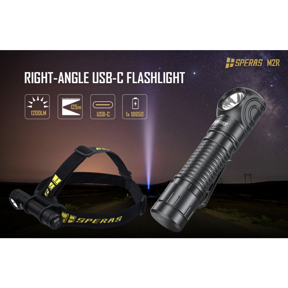 SPERAS M2R Rechargeable 1200 Lumen Flashlight/Headlamp - 125 Metres