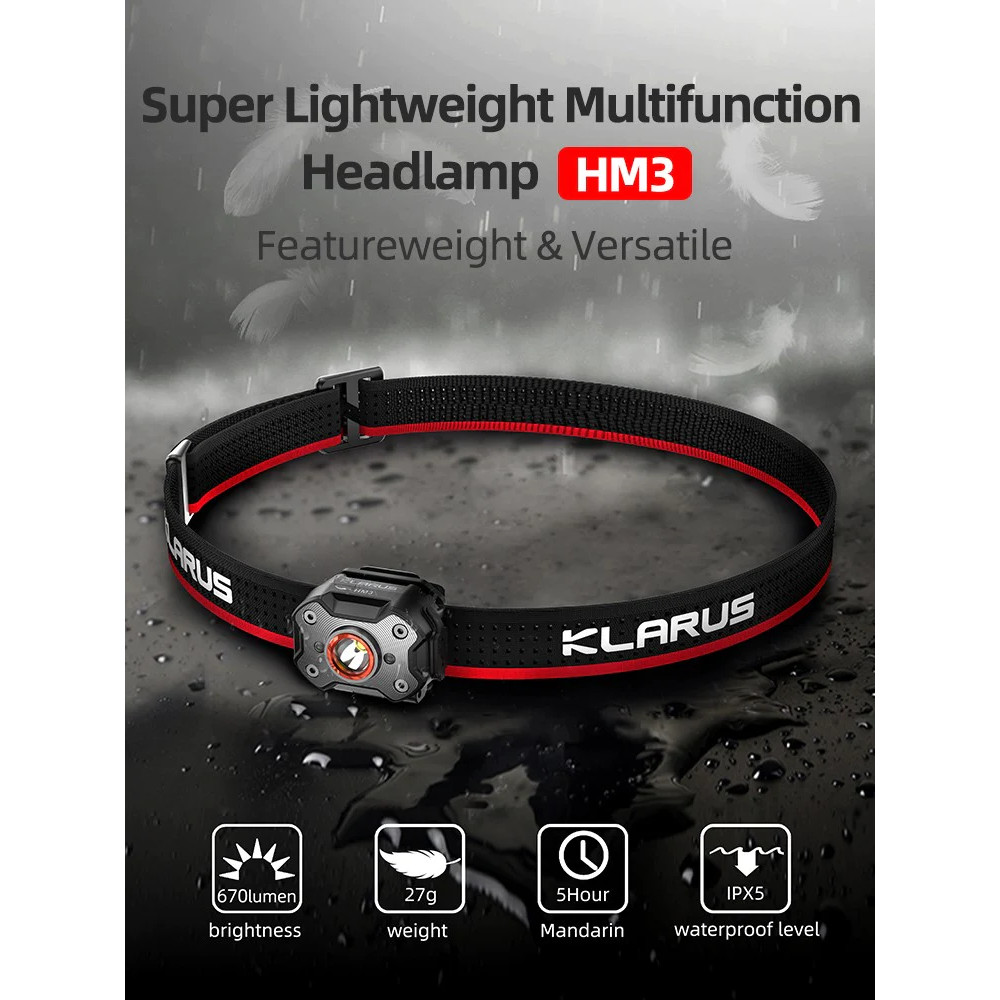 Klarus HM3 Rechargeable 670 Lumen Super Lightweight Running Headlamp