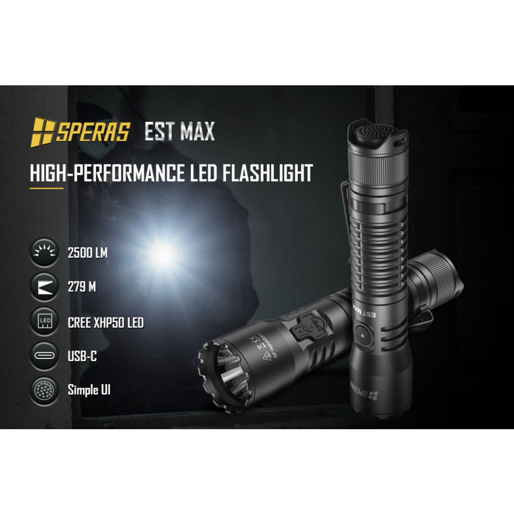 SPERAS EST MAX Rechargeable 2500 Lumen Torch – 279 Metres