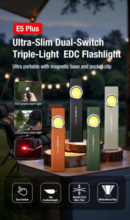 Klarus E5 Plus Rechargeable EDC 650 Lumen Tool Light with Magnetic Base - 32 Metres - Image 9