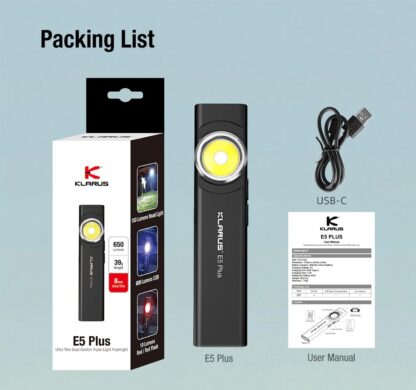 Klarus E5 Plus Rechargeable EDC 650 Lumen Tool Light with Magnetic Base - 32 Metres - Image 22
