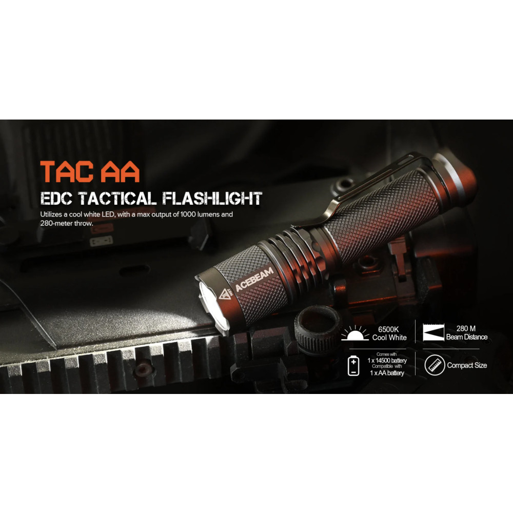 AceBeam TAC AA Pocket 1000 Lumen Flashlight - 280 Metres
