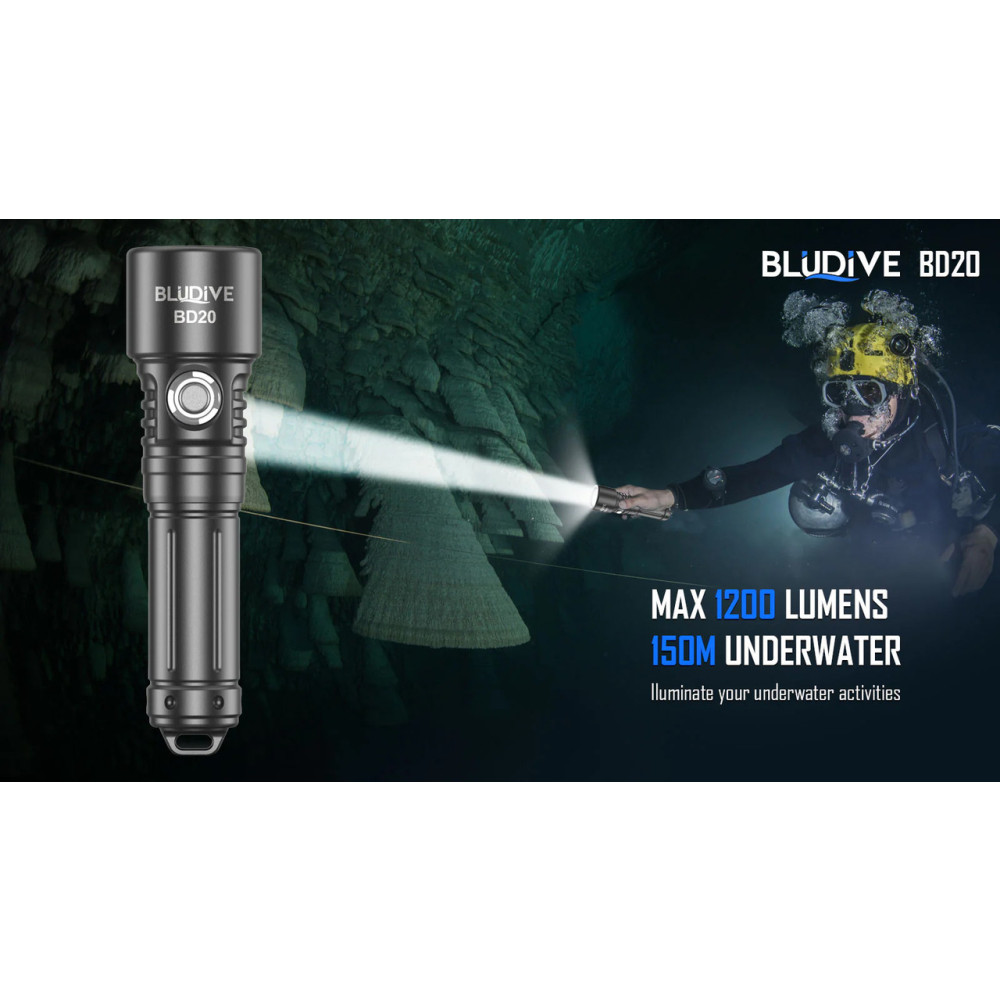 BluDive BD20 1200 Lumen Dive Torch with Strobe - 265 Metres