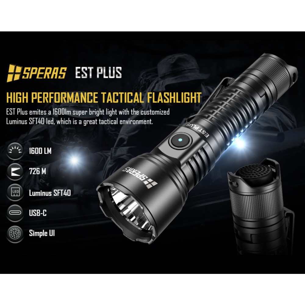 SPERAS EST PLUS Rechargeable Longe Range 1600 Lumen Torch - 726 Metres