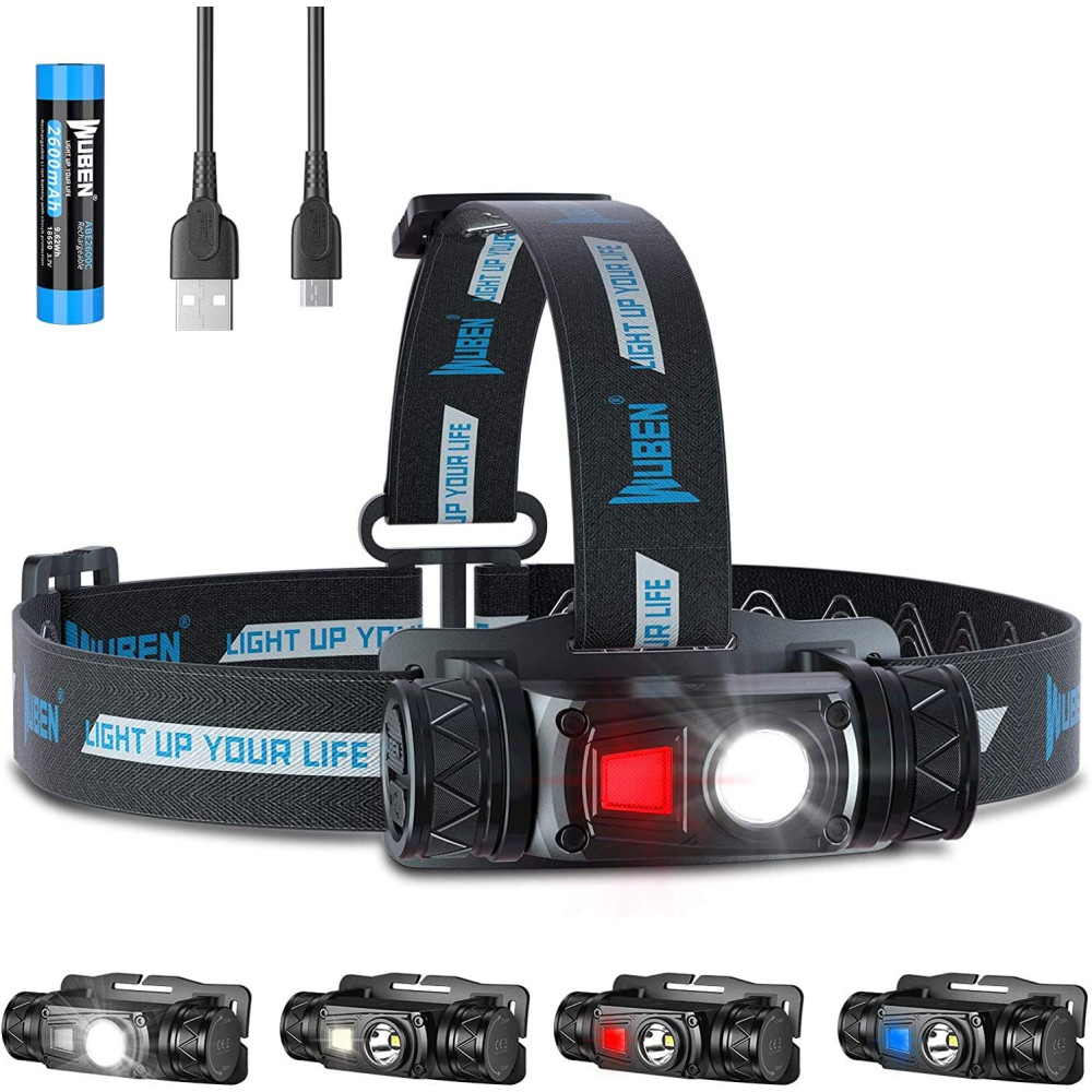 Wuben H1 Waterproof Rechargeable 1200 Lumen Headlamp - Red and White LED