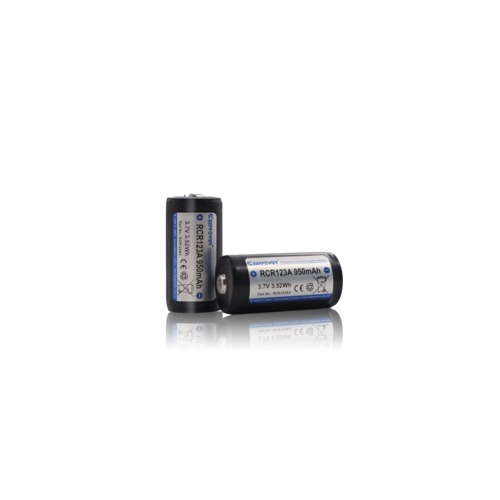 KeepPower RCR123A 16340 950mAh Li-ion Rechargeable Protected Battery - Protected RCR123A2