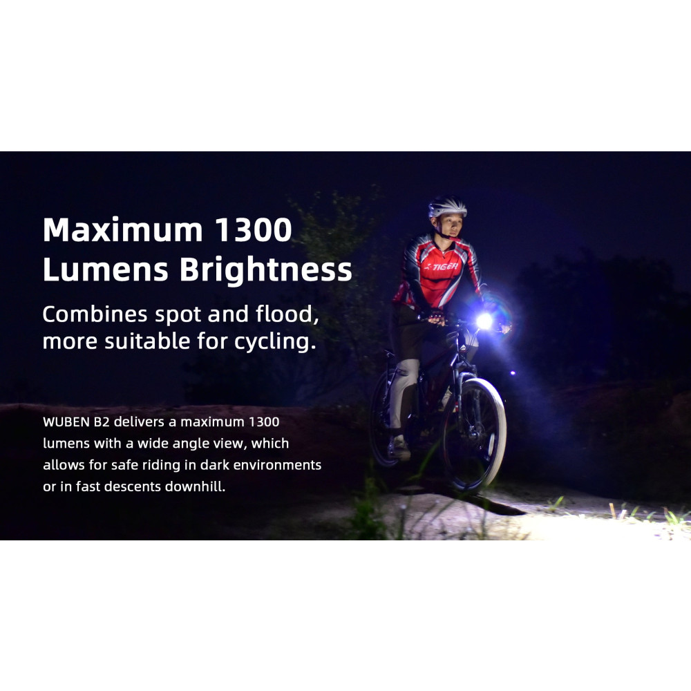 Wuben B2 Rechargeable 1300 Lumen Bike Light + Bonus Tail Light