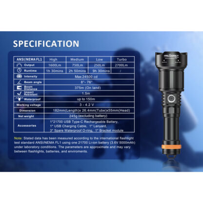 OrcaTorch ZD710 Zoomable 2700 Lumen Dive Torch - 150 Metres Diving Depth - Image 17