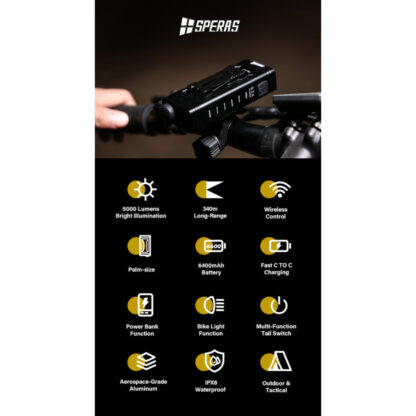 SPERAS U2 Rechargeable 5000 Lumen Flashlight/Bike Light with Power Bank Function - 340 Metres - Image 13