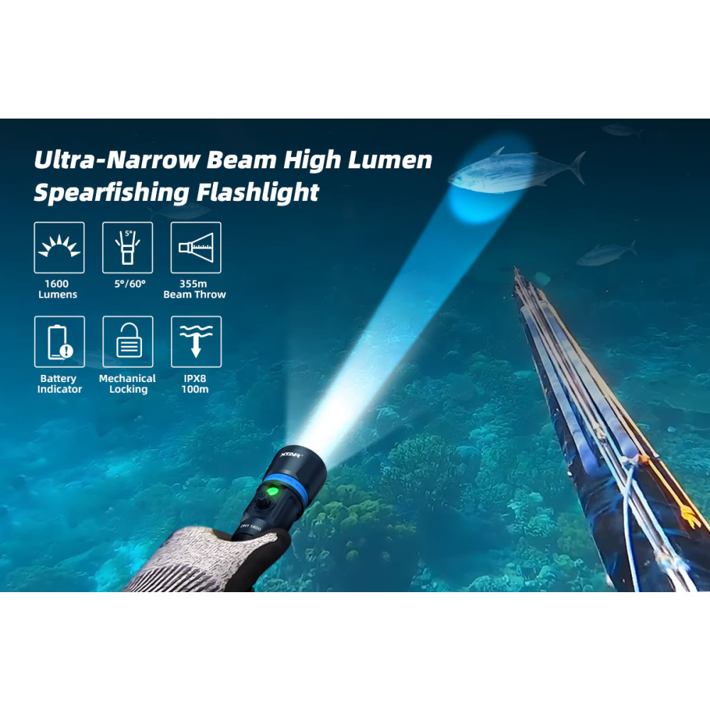 XTAR DH1 1600 Ultra-Narrow Beam Diving Torch Set - 1600 Lumens