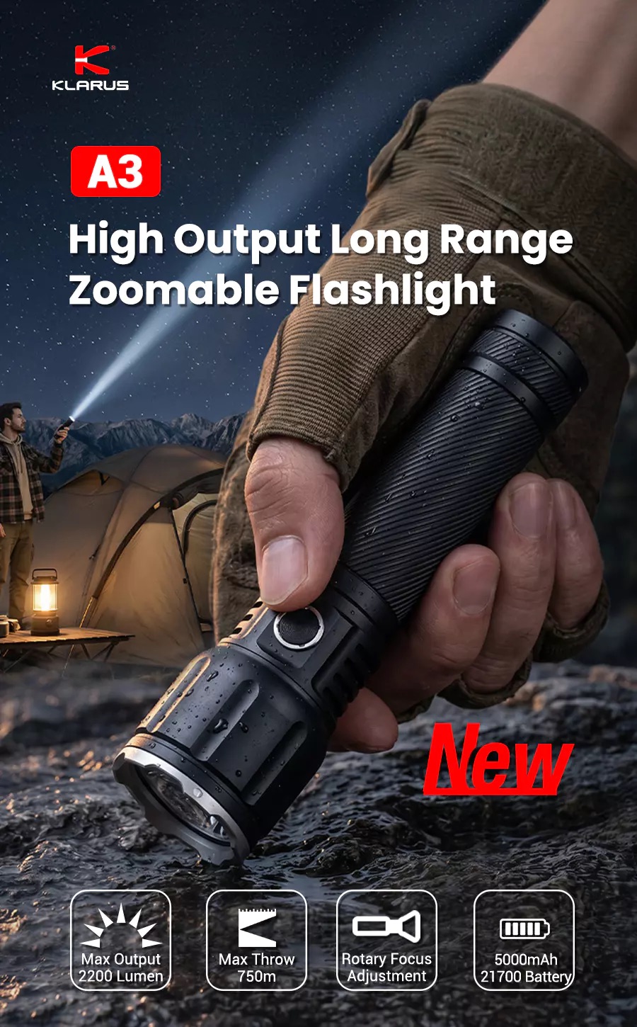 Klarus A3 V1 Rechargeable Zoomable 2200 Lumen Torch - 750 Metres - Image 20