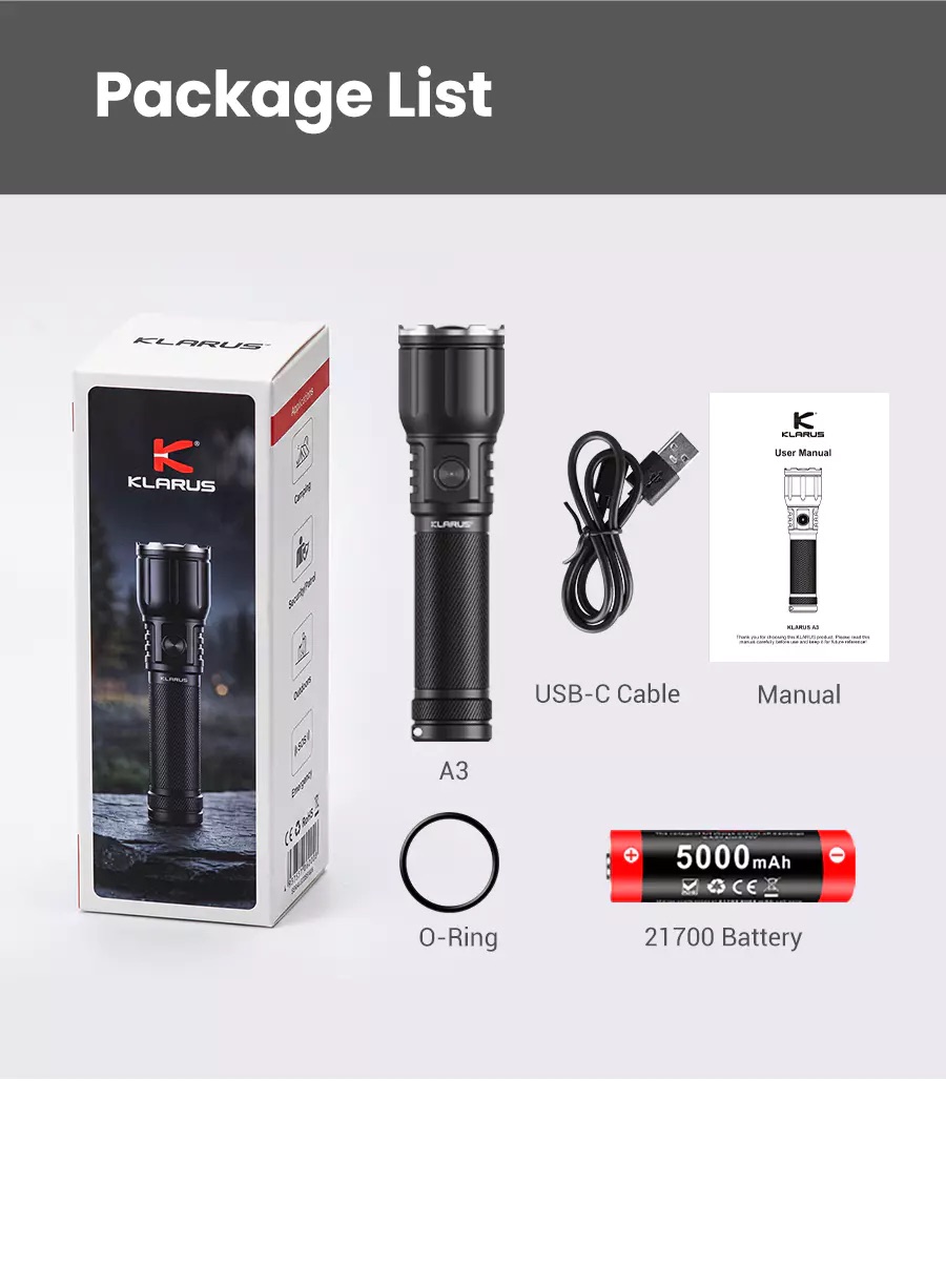 Klarus A3 V1 Rechargeable Zoomable 2200 Lumen Torch - 750 Metres - Image 7