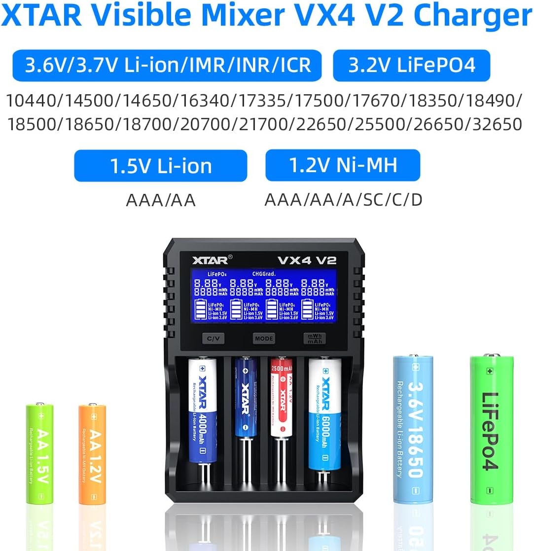 XTAR VX4 V2 Visible Mixer 4-Bay Smart Battery Charger and Tester