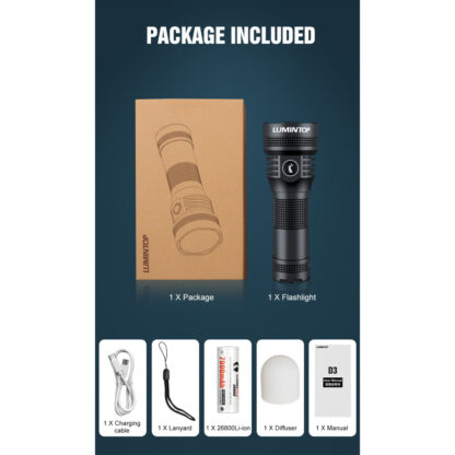 Lumintop D3 V2 Compact Rechargeable 7000 Lumen Flashlight - 650 Metres - Image 22