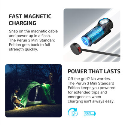 Olight Perun 3 MINI CW Rechargeable 1250 Lumen White and Red LED Headlamp, Black – 155 Metres - Image 6