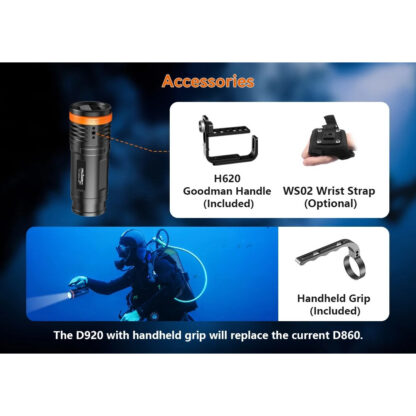 OrcaTorch D920 Cordless Primary Dive Torch - 5000 Lumens, 424 Metres - Image 7