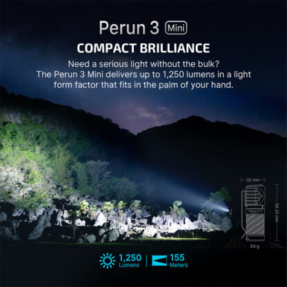 Olight Perun 3 MINI CW Rechargeable 1250 Lumen White and Red LED Headlamp, Black – 155 Metres - Image 3