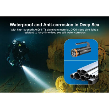 OrcaTorch D920 Cordless Primary Dive Torch - 5000 Lumens, 424 Metres - Image 10