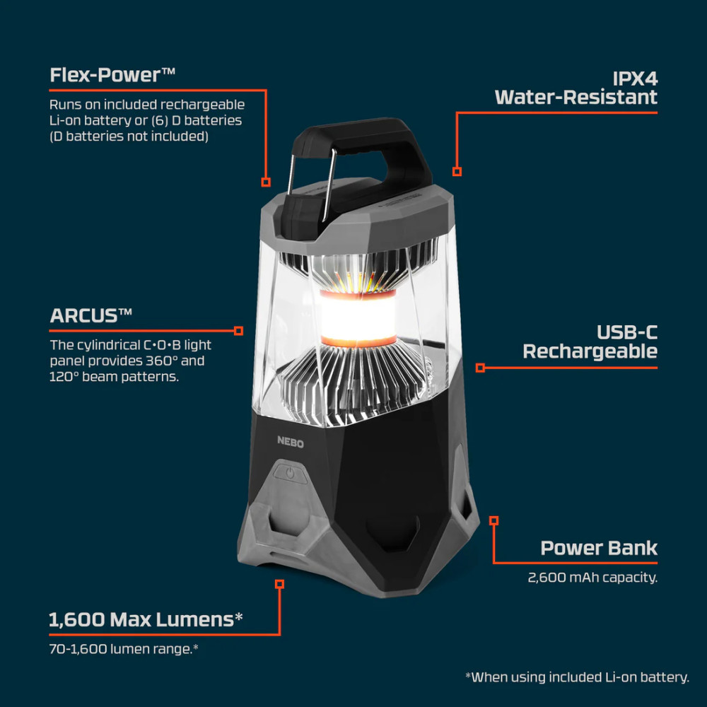 NEBO Galileo Rechargeable 1600 Lantern and Power Bank