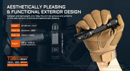AceBeam T35 Desert Compact Rechargeable Flashlight - 1900 Lumens, 380 Metres - Image 6