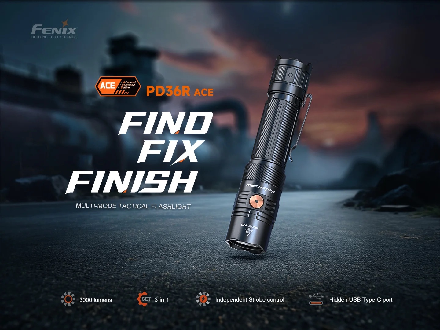 Fenix PD36R ACE USB-C Rechargeable LED Flashlight - 3000 Lumens, 415 Metres - Image 6