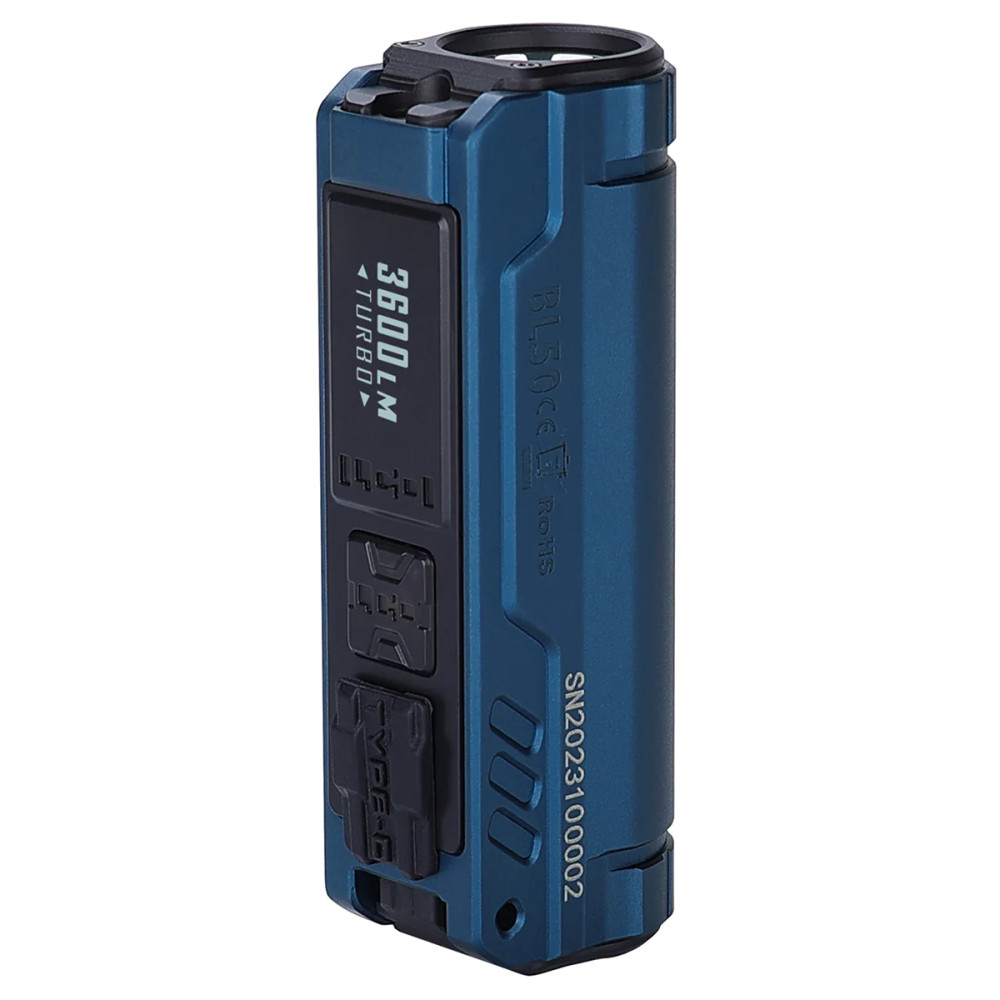 Imalent BL50 Rechargeable Dual Light Source EDC Torch - 3600 Lumen White Light (428 Metres), and 365nm UV Light - Royal Blue