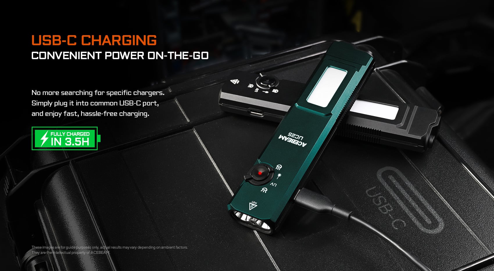 AceBeam UC25 Multi-Light Flat EDC Flashlight Black – 3100 Lumens, 174 Metres