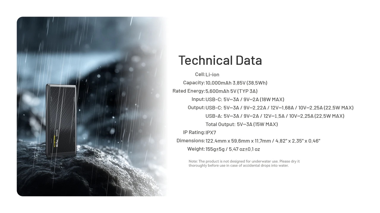 Nitecore NB Plus Carbon Fibre Ultra Lightweight 10,000mAh Waterproof Power Bank