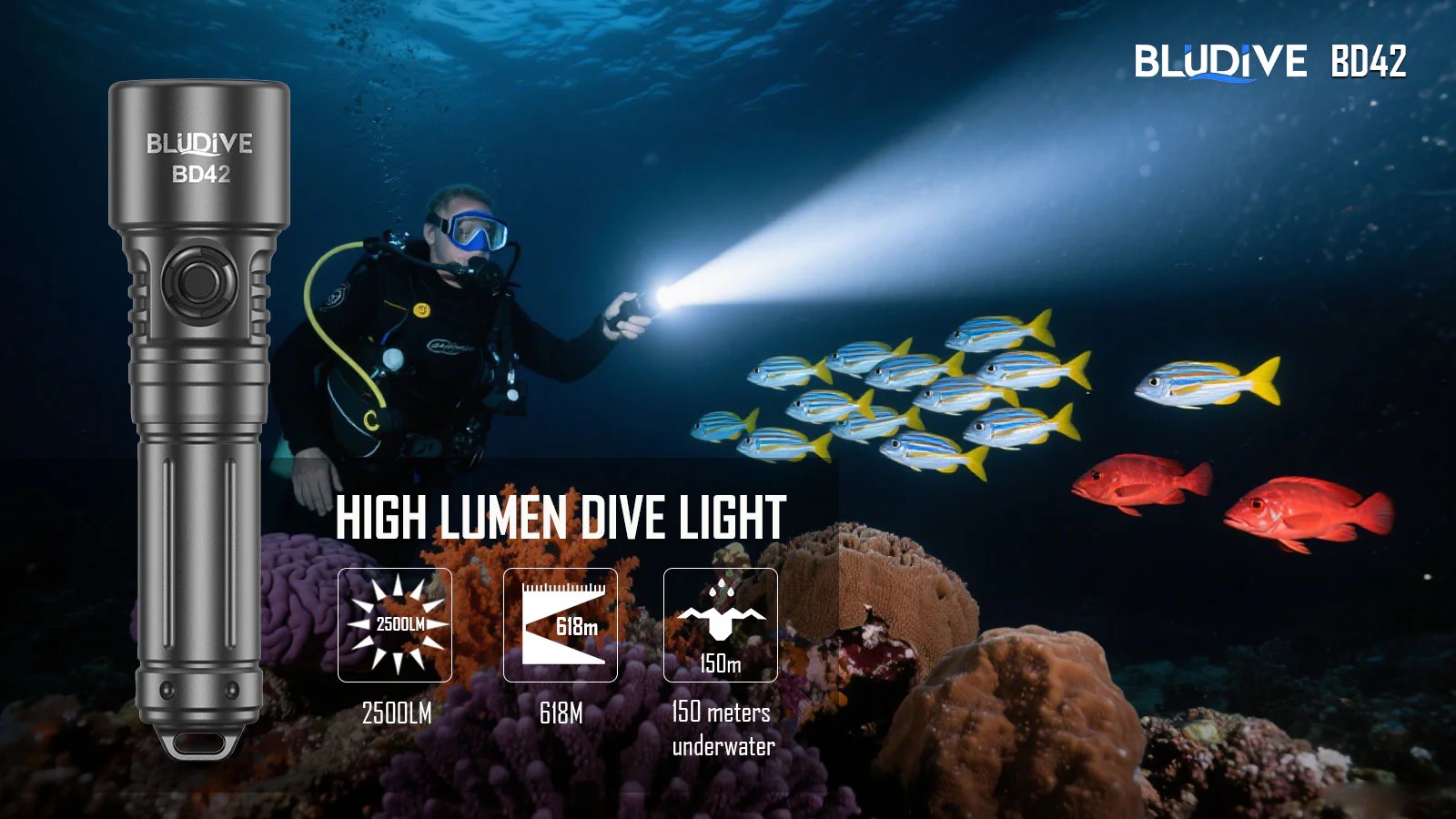 BluDive BD42 Rechargeable Dive Torch – 2700 Lumens, 150m Diving Depth - Image 6