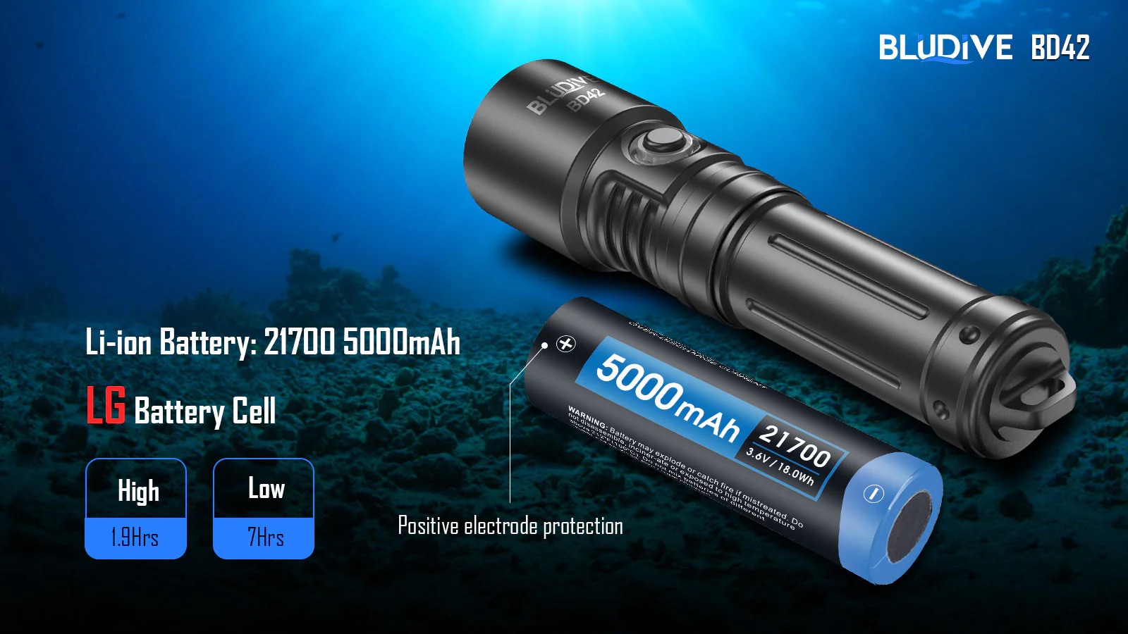BluDive BD42 Rechargeable Dive Torch – 2700 Lumens, 150m Diving Depth - Image 8