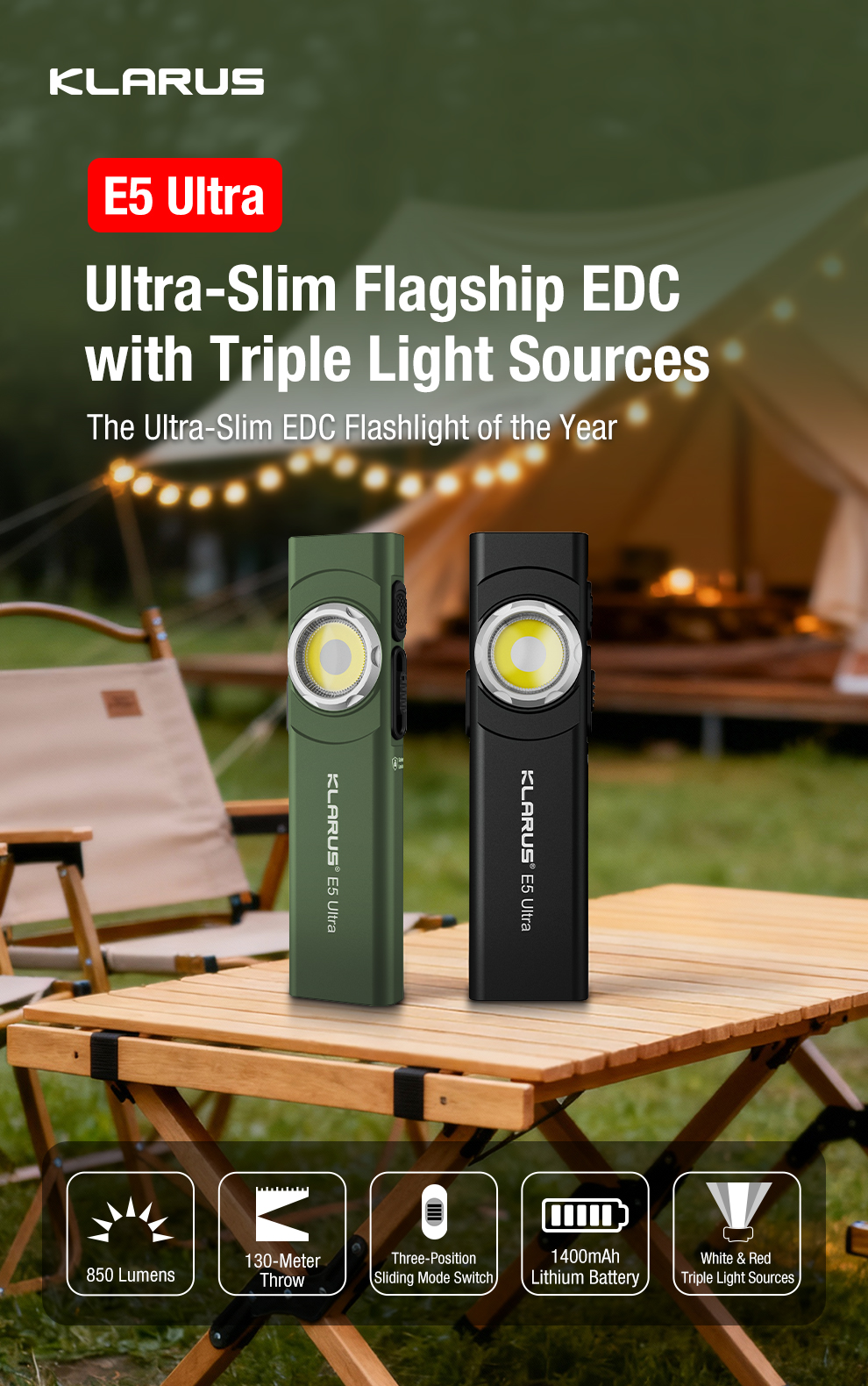 Klarus E5 Ultra in Black - 850 Lumens