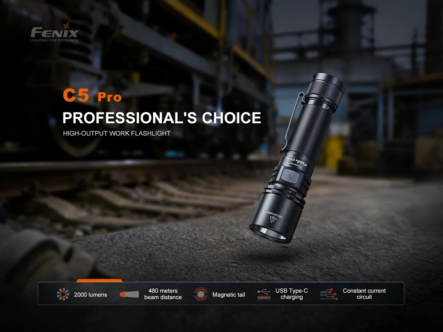 Fenix C5 Pro Heavy Duty Rechargeable Long Throw Compact Flashlight - 2000 Lumens, 480 Metres - Image 5