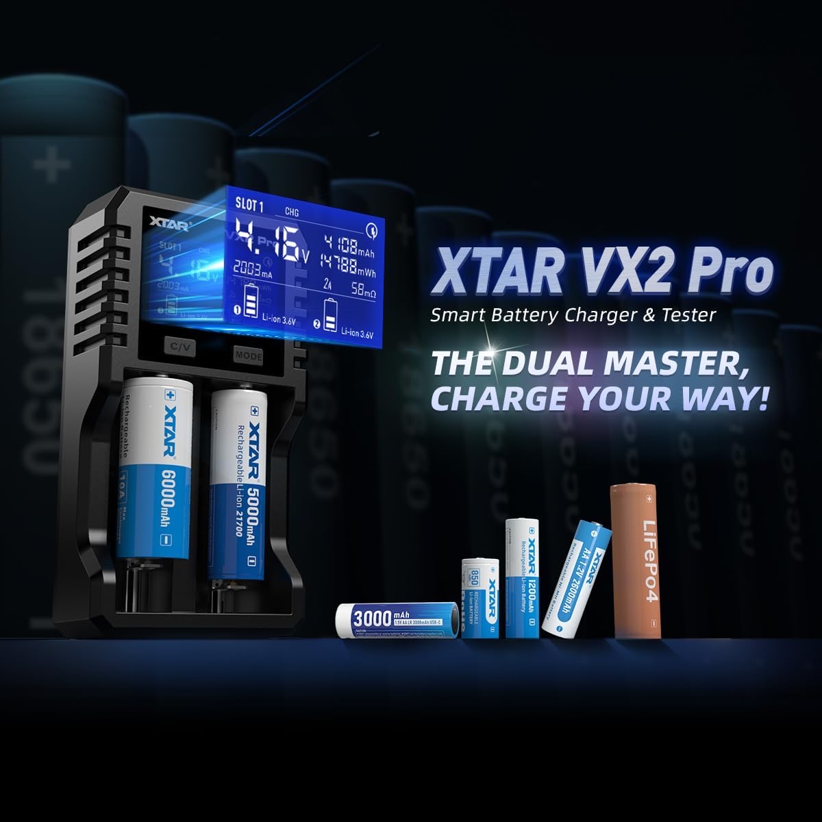 XTAR VX2 Pro 2-Bay Smart Battery Charger & Tester - Image 2