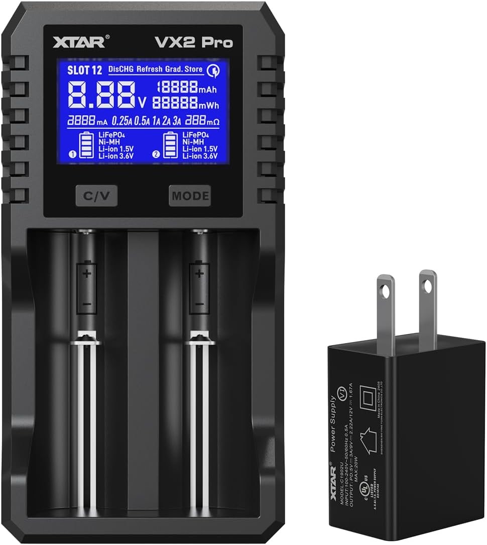 XTAR VX2 Pro 2-Bay Smart Battery Charger & Tester