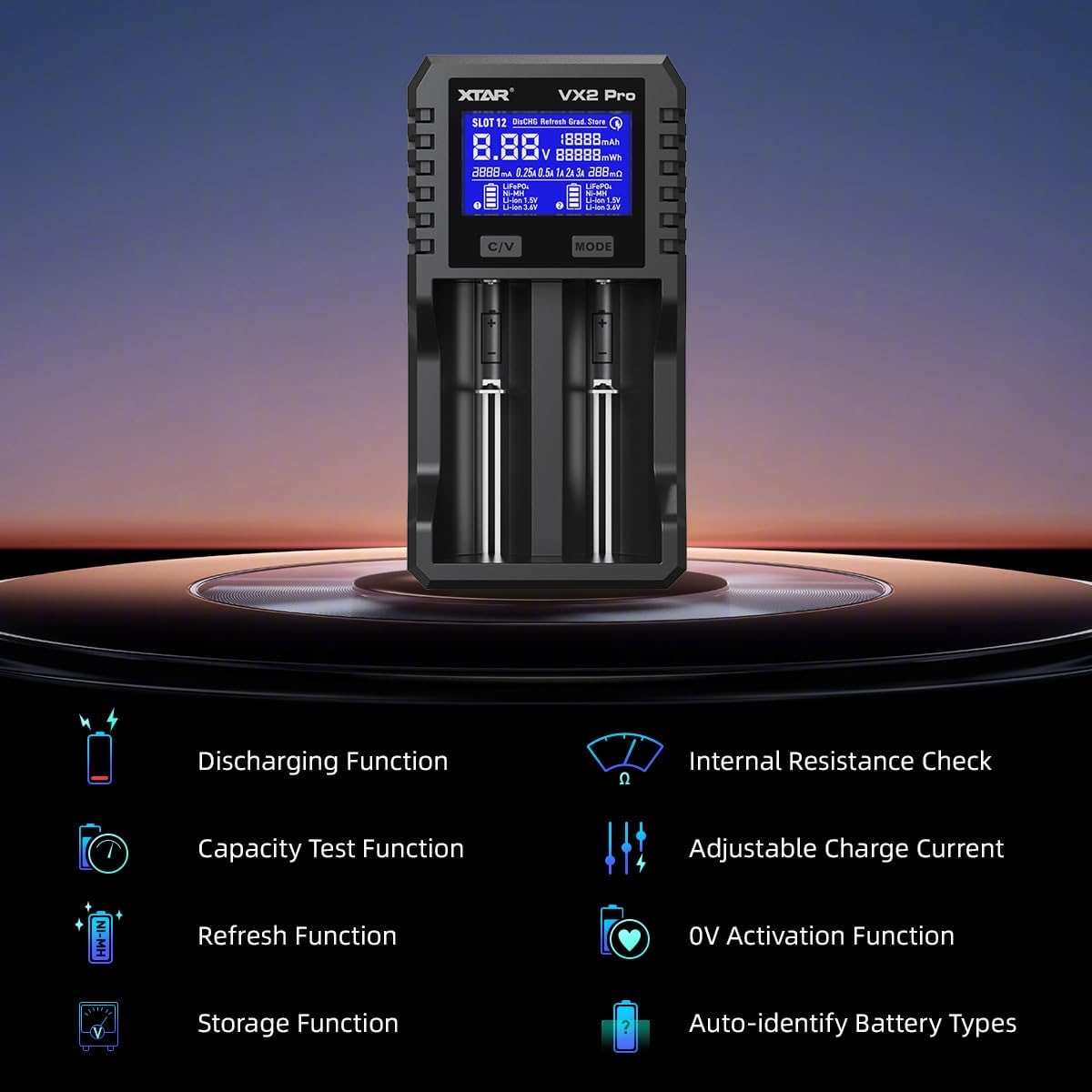 XTAR VX2 Pro 2-Bay Smart Battery Charger & Tester - Image 6