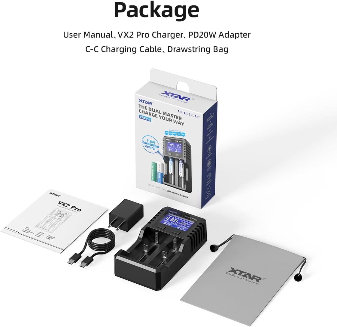 XTAR VX2 Pro 2-Bay Smart Battery Charger & Tester - Image 7