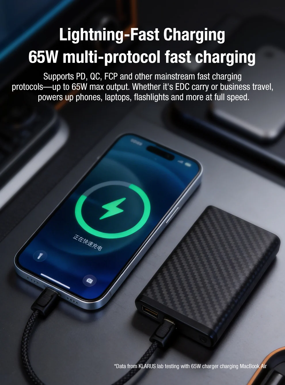 Klarus KC01 Braided USB-C to USB-C Lanyard Cable - 65W Fast Charging & Data - Image 8