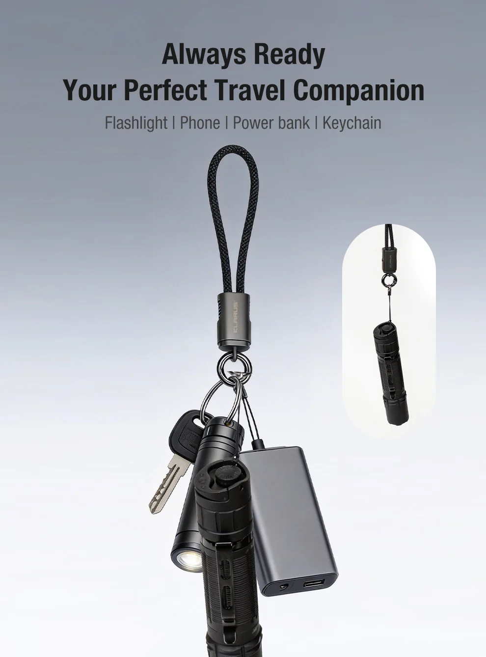 Klarus KC01 Braided USB-C to USB-C Lanyard Cable - 65W Fast Charging & Data - Image 9